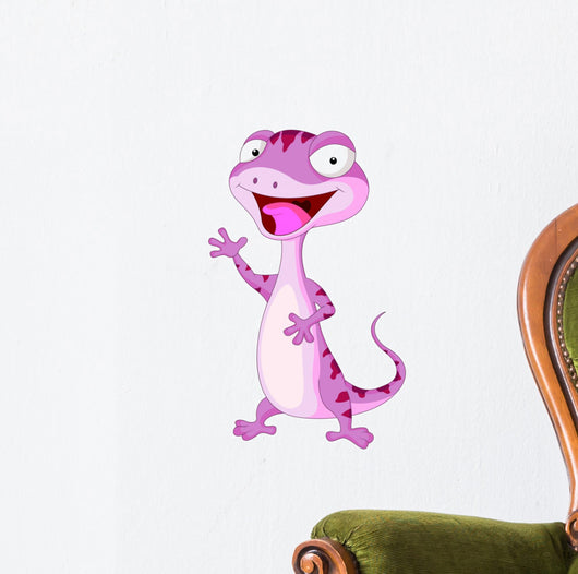 Cute Gecko Cartoon Waving Wall Decal