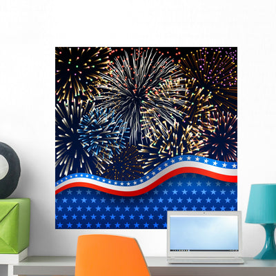 American Fireworks Wall Mural shown on a wall