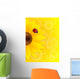 Sunflower and ladybird on yellow background. Wall Mural