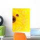 Sunflower and ladybird on yellow background. Wall Mural