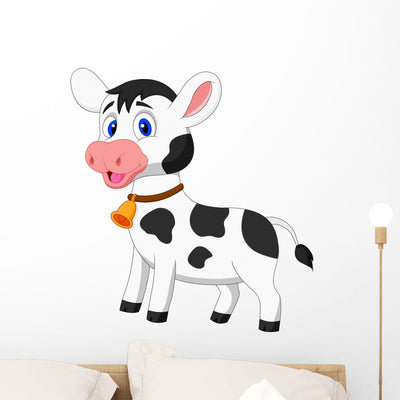 Cute Cow Wall Decal shown on a wall