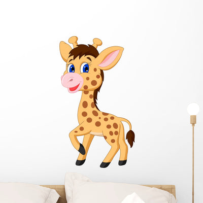 Cute Baby Giraffe Wall Decal shown on a wall