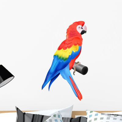 Colorful Parrot Macaw Wall Decal shown on a wall