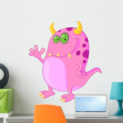 Cute Monster Cartoon Wall Decal shown on a wall