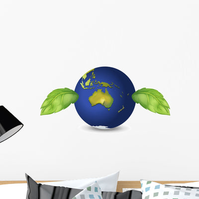 Planet Earth with Leaves Wall Decal shown on a wall