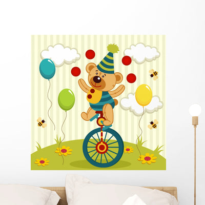 Bear Clown Juggles and shown on a wall