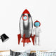 3D white people. Astronaut with spaceship Wall Decal