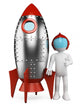 3D white people. Astronaut with spaceship Wall Decal