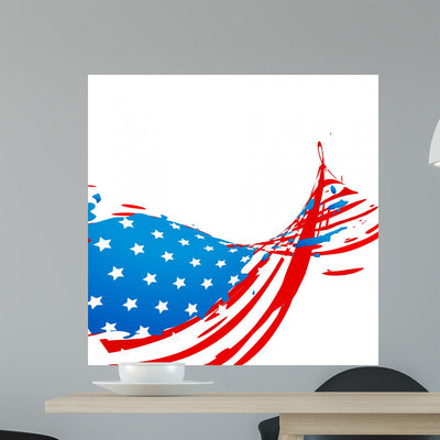 Wave Style American Flag Wall Mural shown on a wall