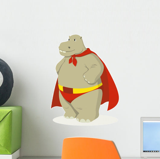 Hippopotamus as Superhero Wall Decal