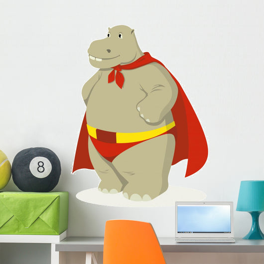 Hippopotamus as Superhero Wall Decal