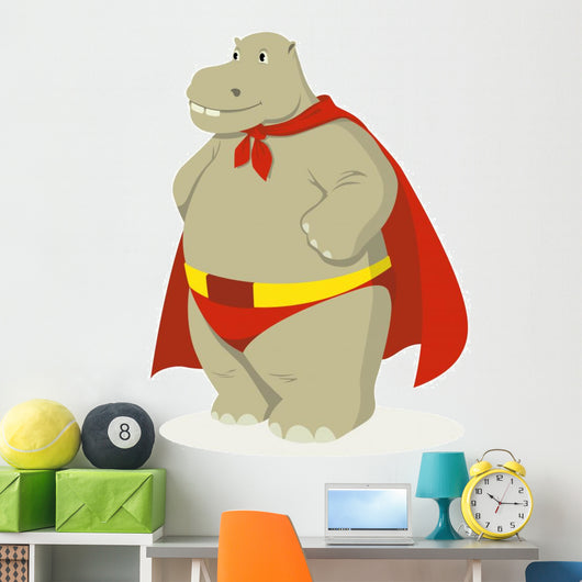 Hippopotamus as Superhero Wall Decal