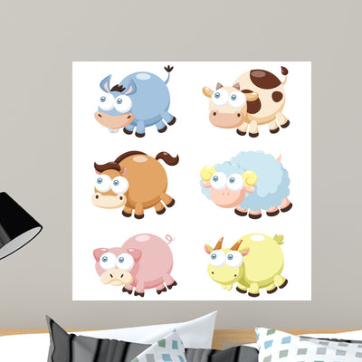 Cute Animal Set Wall Decal shown on a wall