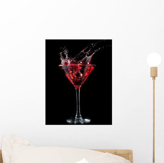 Red Cocktail Splashing Into Glass on Black Wall Mural