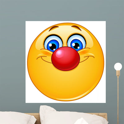 Emoticon with Clown Nose Wall Decal shown on a wall