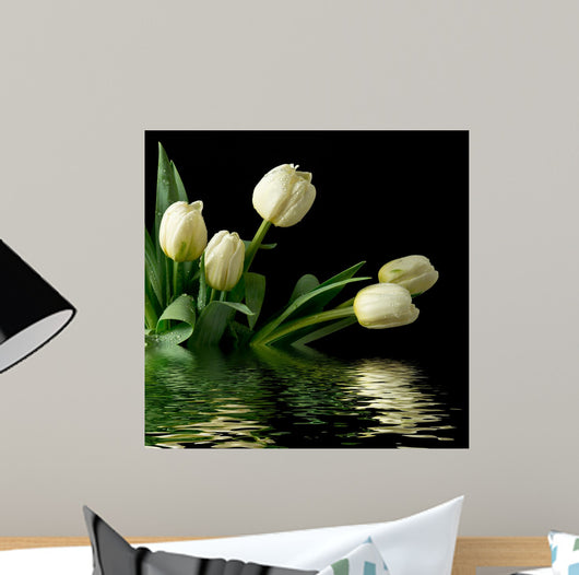 White Reflected Tulips Wall Mural