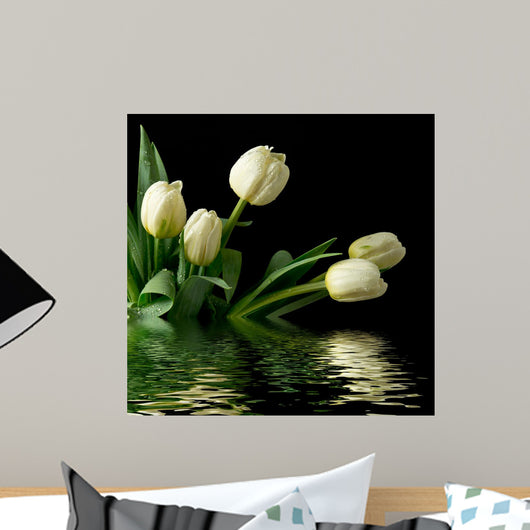 White Reflected Tulips Wall Mural