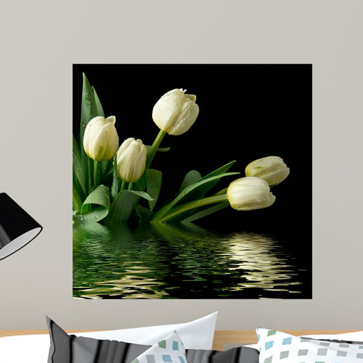 White Reflected Tulips Wall Mural