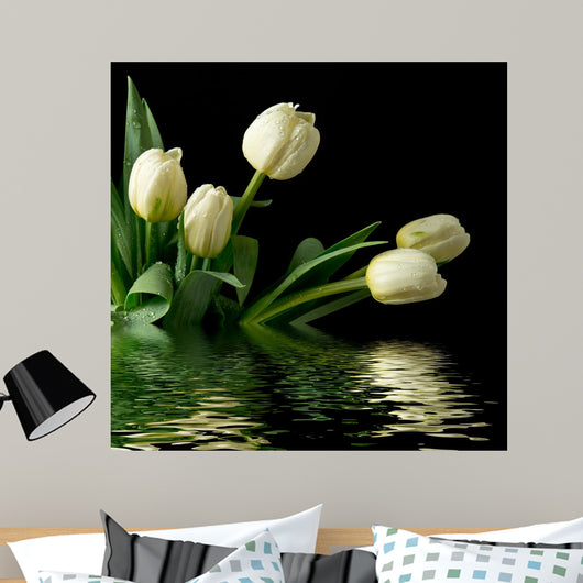 White Reflected Tulips Wall Mural