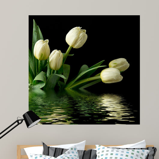 White Reflected Tulips Wall Mural