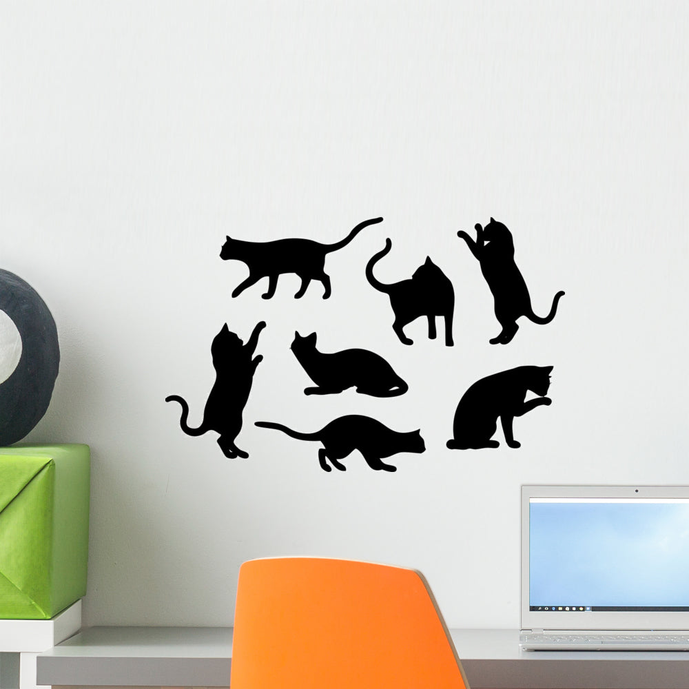 Seven Cat Silhouettes Wall Stickers – Wallmonkeys
