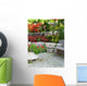 Stone Wall Bench and Plants Wall Mural