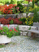 Stone Wall Bench and Plants Wall Mural