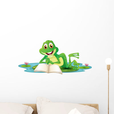 Frog Lying While Reading Wall Decal shown on a wall