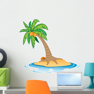 Coconut Tree Small Empty Wall Decal shown on a wall