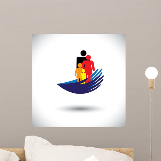 Concept vector graphic- hands protecting family of parents & chi Wall Decal