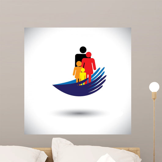 Concept vector graphic- hands protecting family of parents & chi Wall Decal