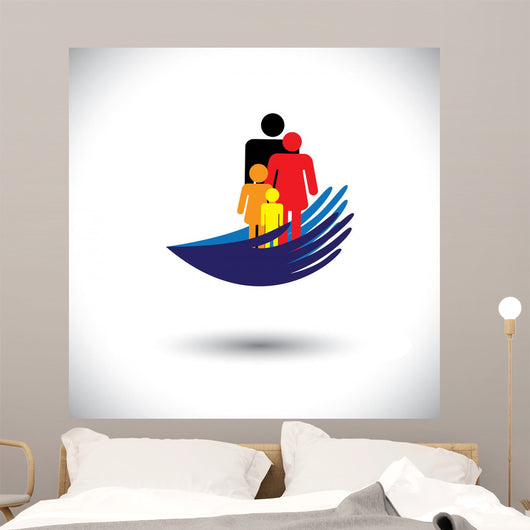Concept vector graphic- hands protecting family of parents & chi Wall Decal