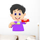 Kid squeezing tooth paste on a toothbrush Wall Decal