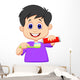 Kid squeezing tooth paste on a toothbrush Wall Decal