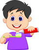 Kid squeezing tooth paste on a toothbrush Wall Decal