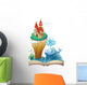 A book with a dolphin and an island with a castle Wall Decal