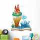 A book with a dolphin and an island with a castle Wall Decal