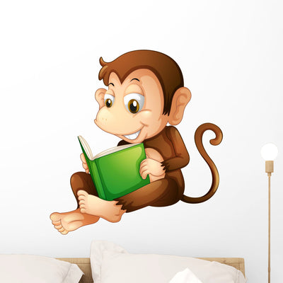 Monkey Sitting While Reading Wall Decal shown on a wall