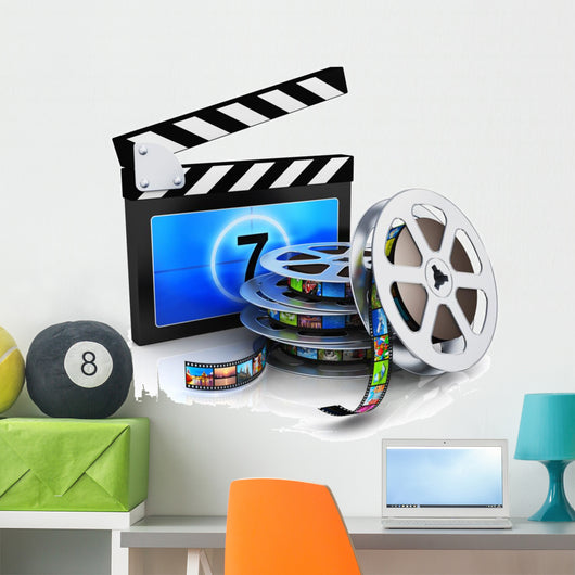 Clapper Board and Film Reel With Filmstrip Wall Decal