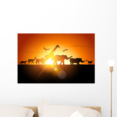 Sunset Safari Wall Mural shown on a wall