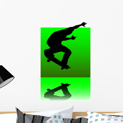 Skater Green Square Wall Mural shown on a wall