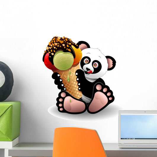 Panda Cartoon with Big Ice Cream-panda Con Gelato Wall Decal