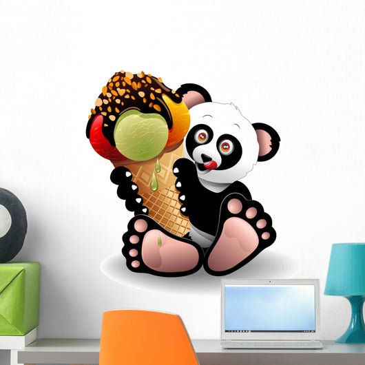 Panda Cartoon with Big Ice Cream-panda Con Gelato Wall Decal