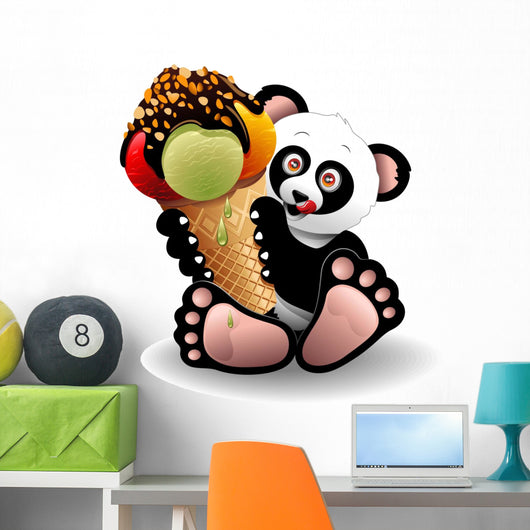 Panda Cartoon with Big Ice Cream-panda Con Gelato Wall Decal