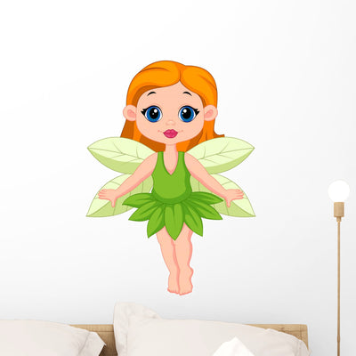 Cute Fairy Cartoon Wall Decal shown on a wall