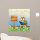 An owl reading a book beside a wooden signboard Wall Mural