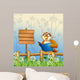 An owl reading a book beside a wooden signboard Wall Mural