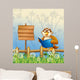 An owl reading a book beside a wooden signboard Wall Mural