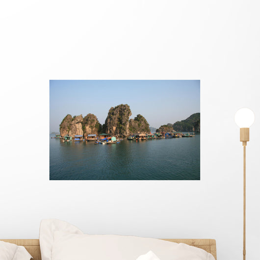 Floating village in Halong Bay in Vietnam Wall Mural