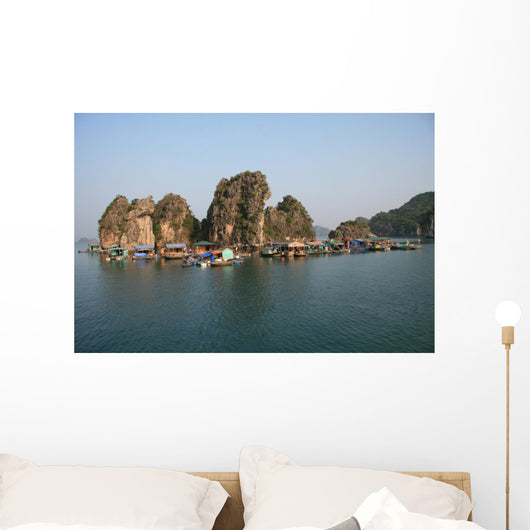 Floating village in Halong Bay in Vietnam Wall Mural